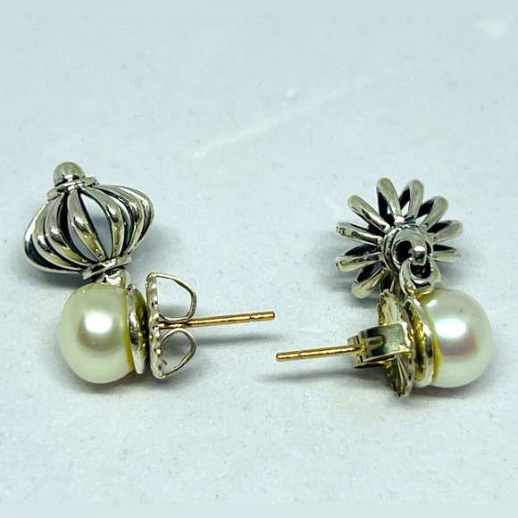 Lagos Caviar 8.5 mm Pearl Stud Drop Dangle Fluted Sterling silver Earrings .925 - Picture 4 of 13